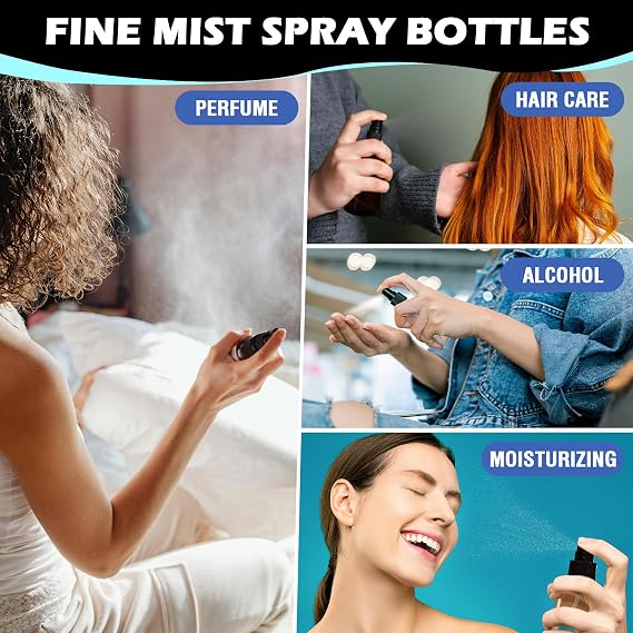 30 Pack 2oz/55ml Plastic Spray Bottles Mini Travel Spray Bottle with Black Cap Empty Fine Mist Spray Bottles Refillable Liquid Container for Perfumes Travel Makeup
