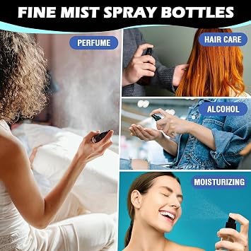 30 Pack 2oz/55ml Plastic Spray Bottles Mini Travel Spray Bottle with Black Cap Empty Fine Mist Spray Bottles Refillable Liquid Container for Perfumes Travel Makeup