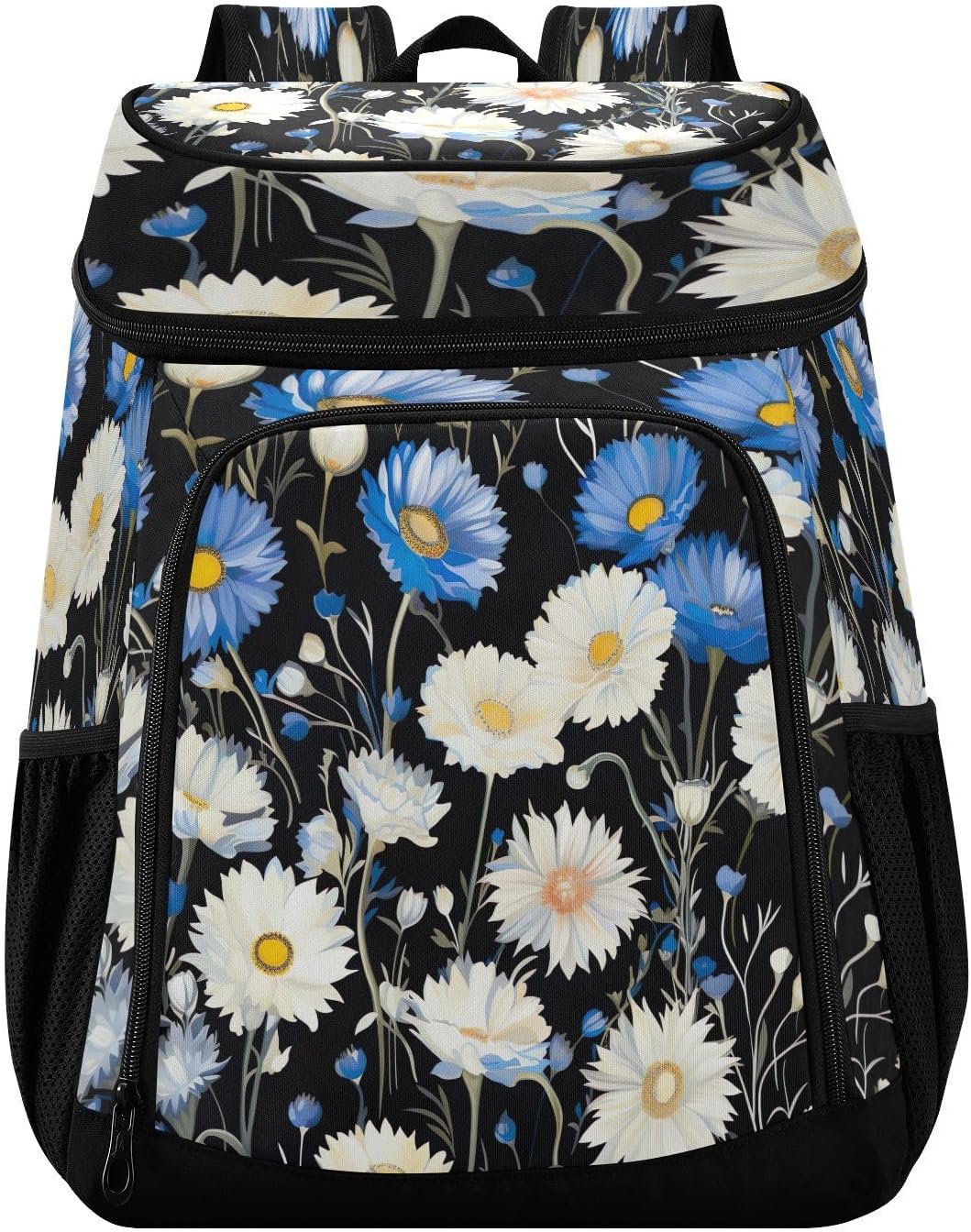 White and Blue Daisies Cooler Backpack 36 Cans Leakproof Waterproof Backpack Cooler Bag Beach Accessories Travel Camping Fishing Backpack for Women Men