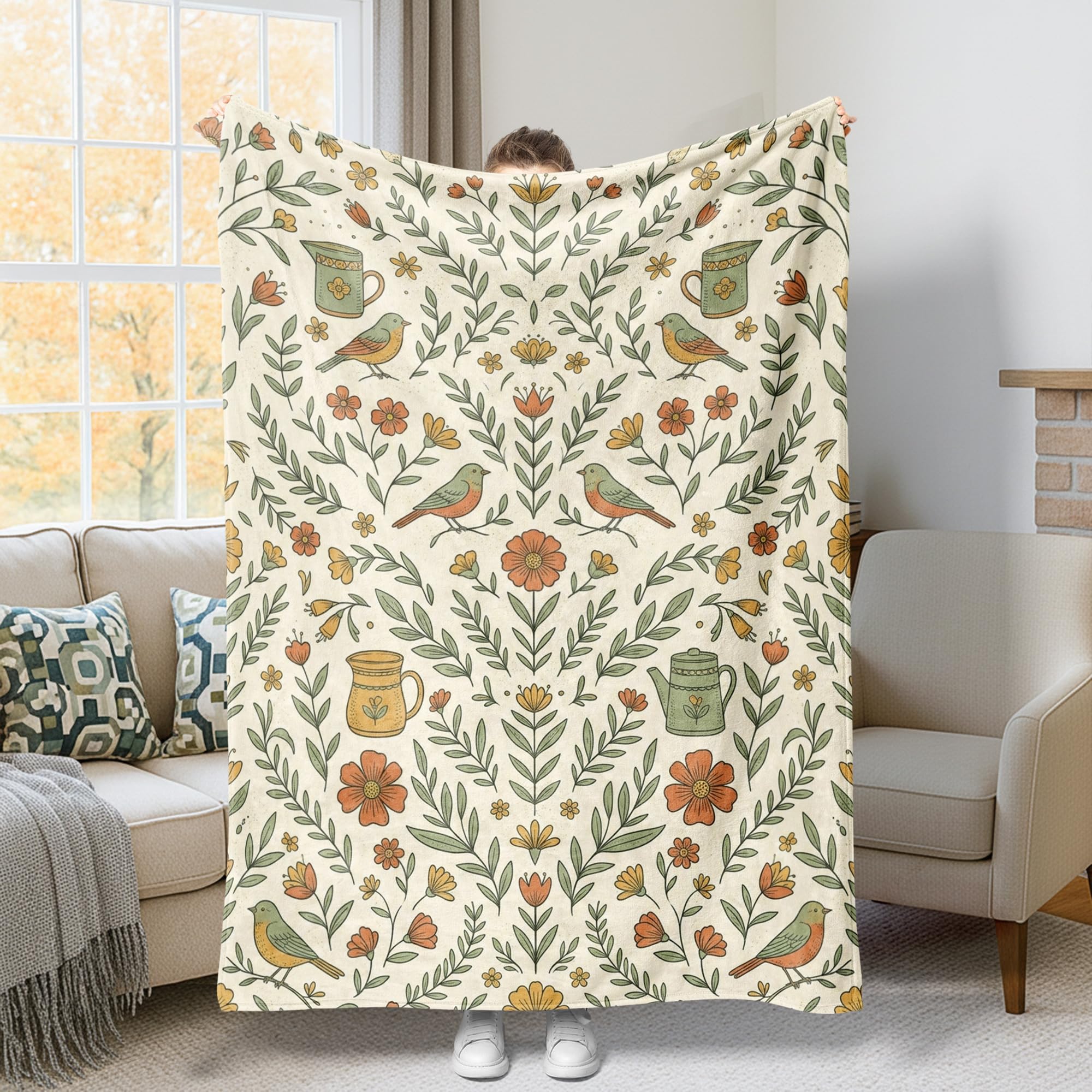 Couverture en flanelle vert automne pour canapé et lit de 152x203 cm