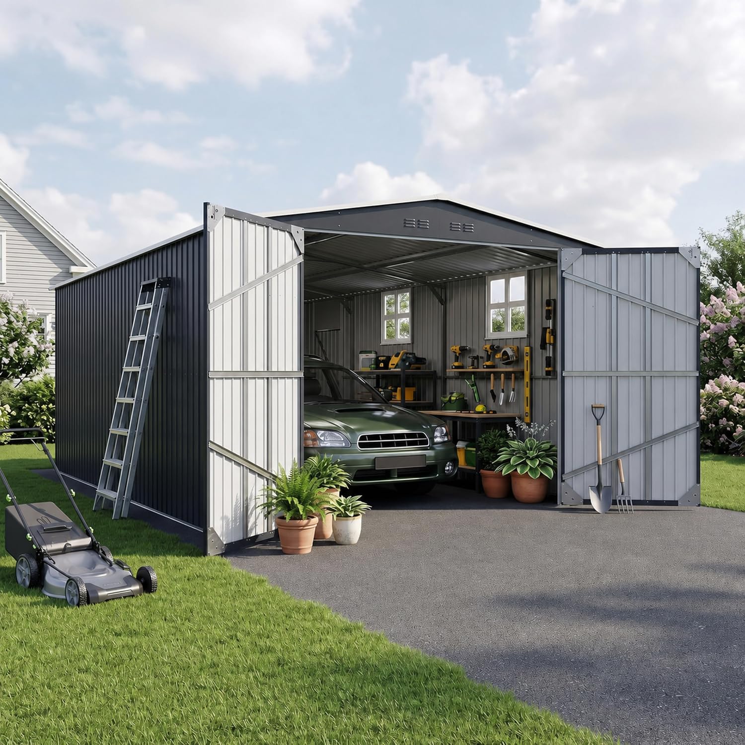 Polar Aurora 12x20 FT Outdoor Storage Shed Black
