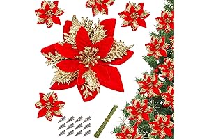Red & Gold Pinecone & Poinsettia Artificial Christmas Floral Christmas Wreath Set for Front Door