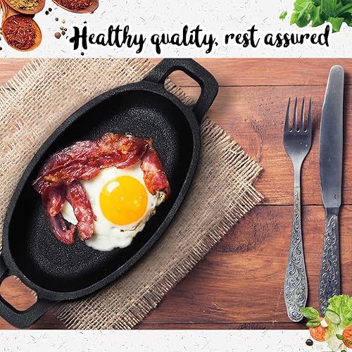 Miniatura 5 de Uiifan 1 mini sartén ovalada de hierro fundido, mini sartén de hierro fundido de 8 onzas, pequeños platos ovalados para hornear, asar, cocinar, asar