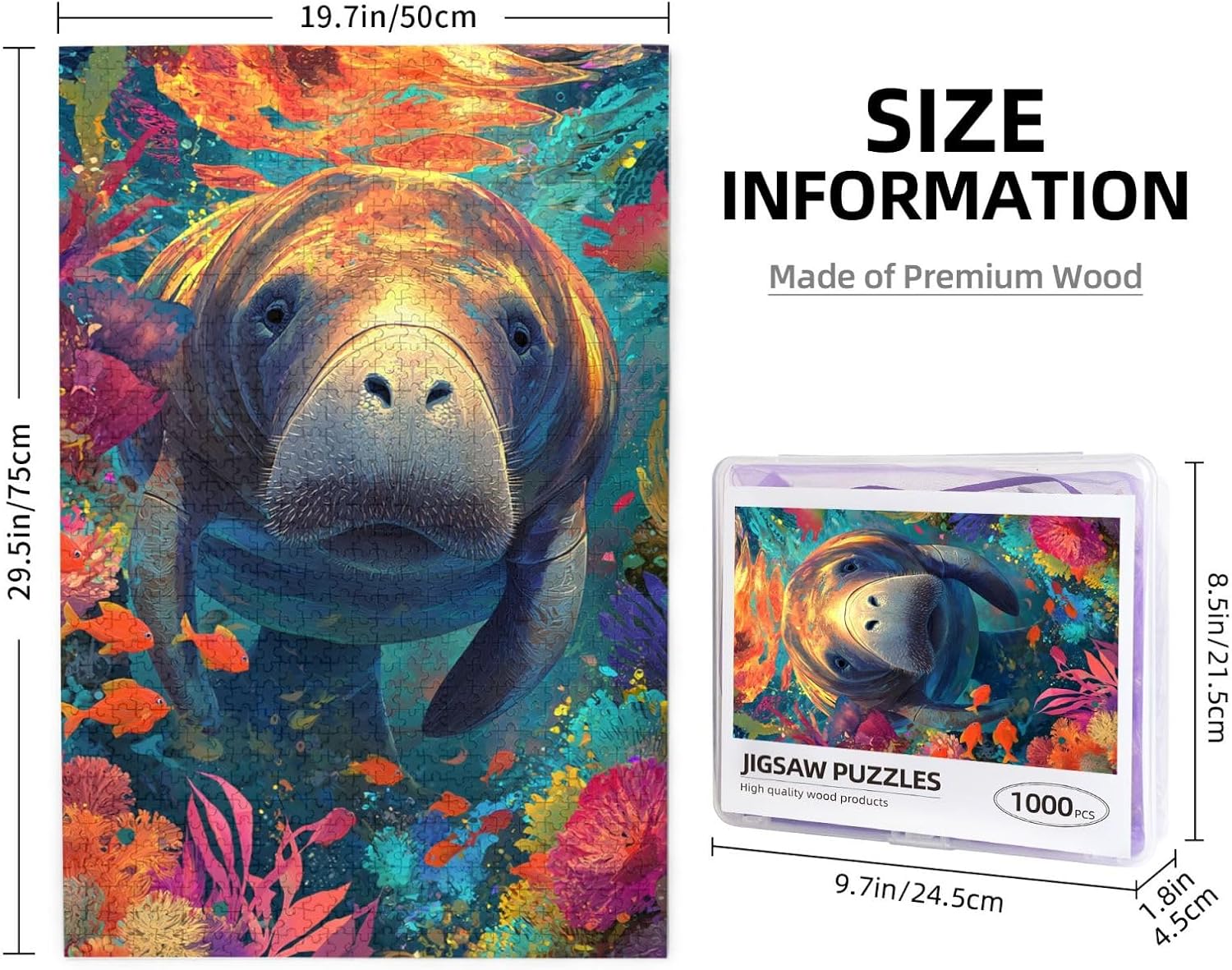 1000 Piece Puzzle for Adults – Manatee and Coral Reef Jigsaw Puzzle for Relaxing Home Decor and Gift Beautiful Underwater Sea Life Scene for Puzzle Lovers