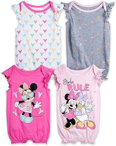 Disney Mameluco de Minnie Mouse para bebé, 4 piezas, para recién nacido (0-24 meses)