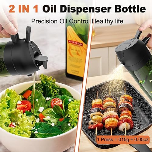 Miniatura 3 de COOLMI Pulverizador de aceite para cocinar, juego de botellas dispensadoras de aceite de oliva 2 en 1 para cocina, recipiente de botella de vidrio 2