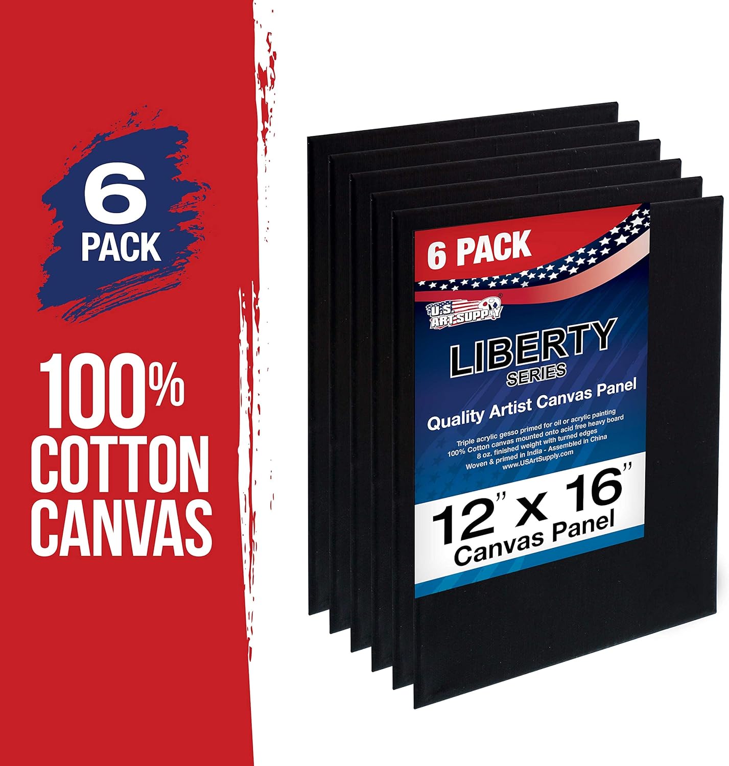 U.S. Art Supply 12 X 16 Inch Black Art Canvas Board Panels 6 Pack - 8 Ounce Heavyweight Cotton Acid Free Canvases for Painting Acrylics and Watercolor (1 Case of 6 Single Canvas Painting Panels)