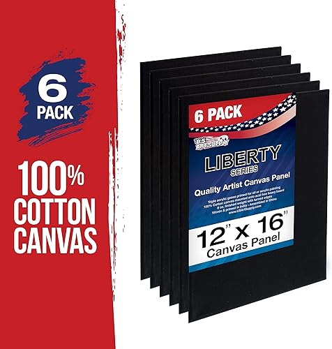 Vista 24 de US Art Supply - Paneles de lienzo negros de 6 x 6 pulgadas, calidad de artista profesional, sin ácidos, paquete de 6