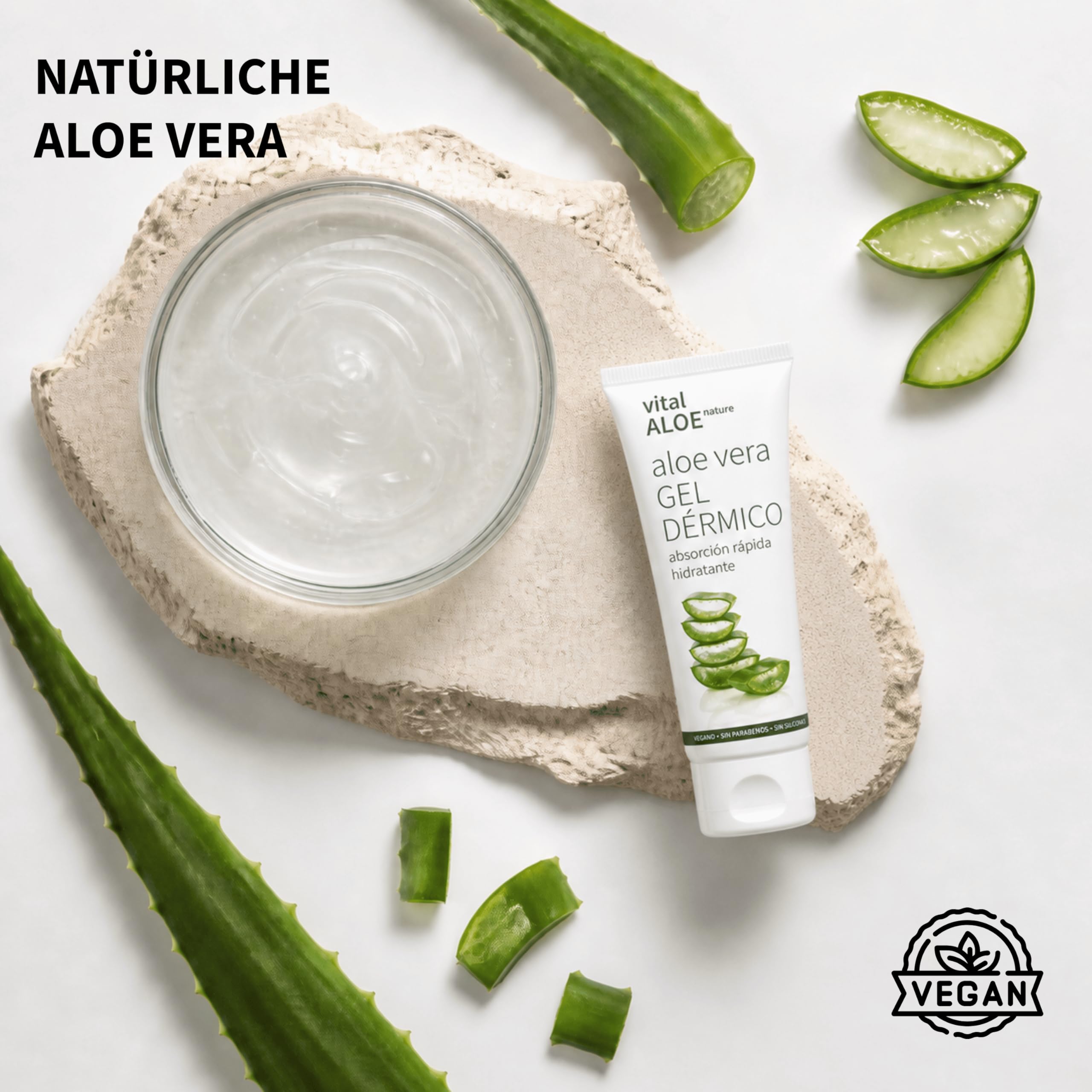 Aloe Vera Dermogel 5x75 ml | Feuchtigkeitsspendendes Gel für Gesicht und Körper mit Bio-Aloe Vera | After Sun und Nach der Haarentfernung | Schnell Einziehend, Vegan, Ohne Parabene und Silikone