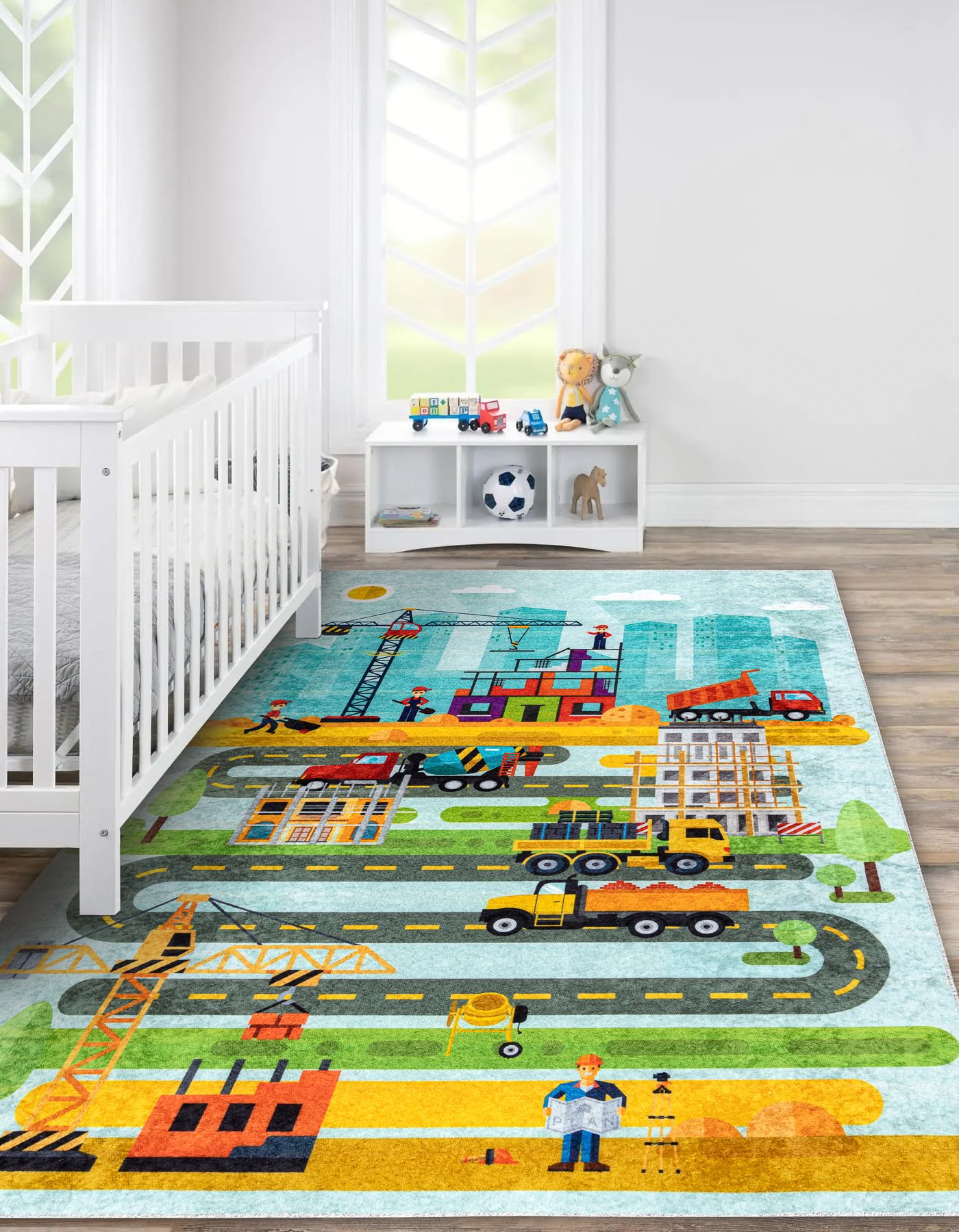 rugsx Alfombra Lavable Junior 52105.801 Sitio de construcción, Calles, para niños, Antideslizante - Azul 80x150 cm