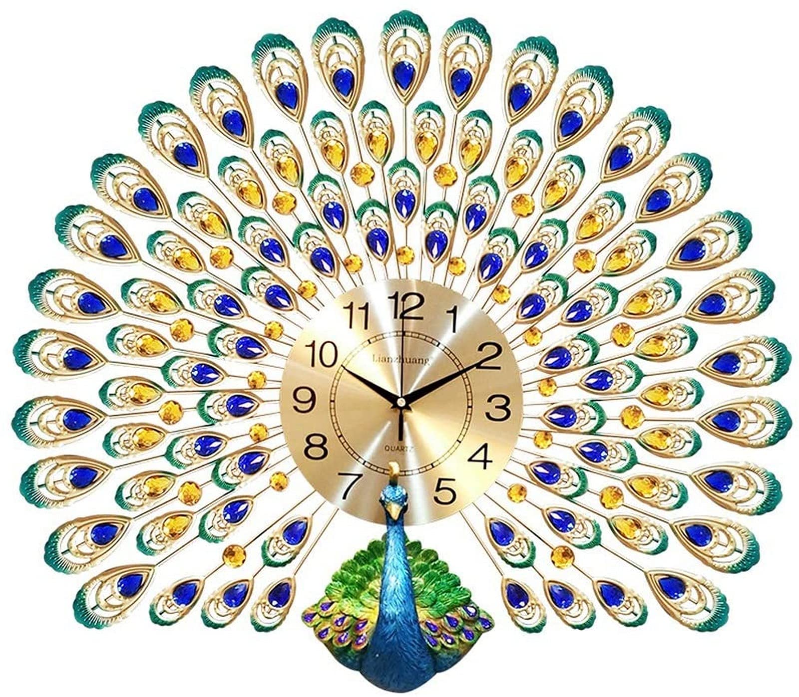 Horloge murale paon 70x65 cm de salon avec mouvement quartz silencieux