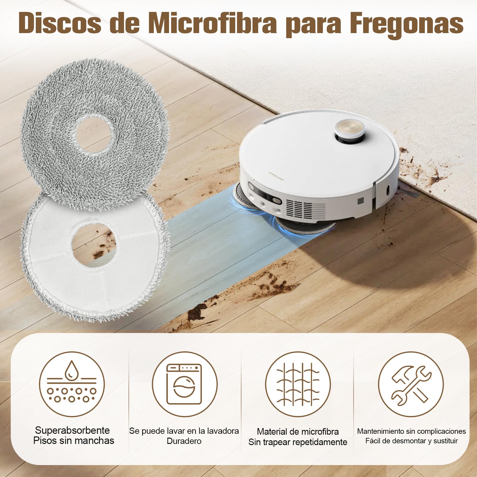 Accesorios para Dreame L40s Pro Ultra/L50s |L50 Pro Ultra/X50 Ultra | Recambio para X50 Master, 2 Cepillo Principal, 4 Cepillo Lateral, 4 Paño Para Fregona, 4 Bolsa Para El Polvo, 4 Filtro HEPA