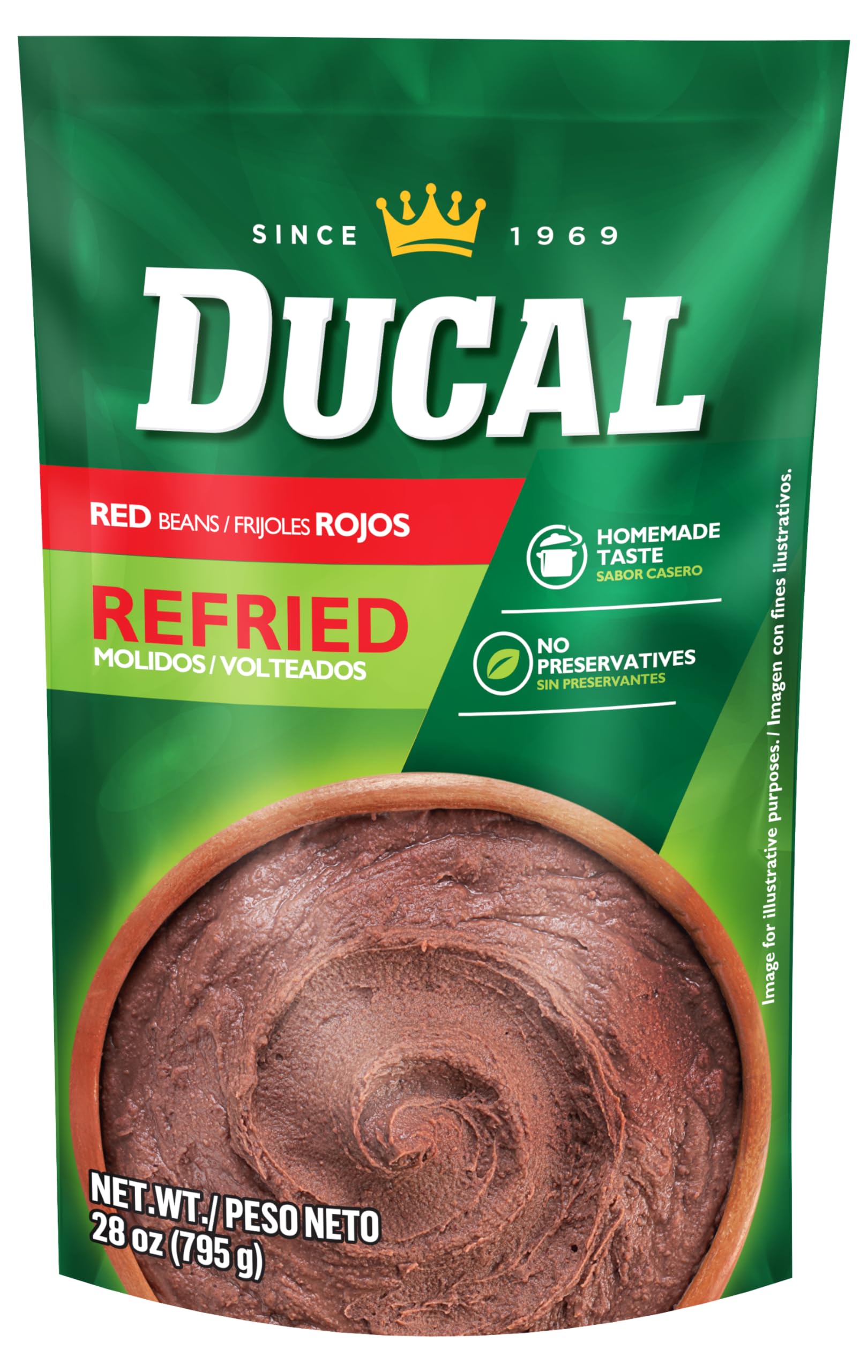 Ducal Refried Red Beans Pouch 28 Oz Pack of 12 - Microwaveable Goya Instant Red Refried Beans Vegetarian Doy Pack - Gluten Free Cholesterol Free - Good Source of Fiber Protein & Iron