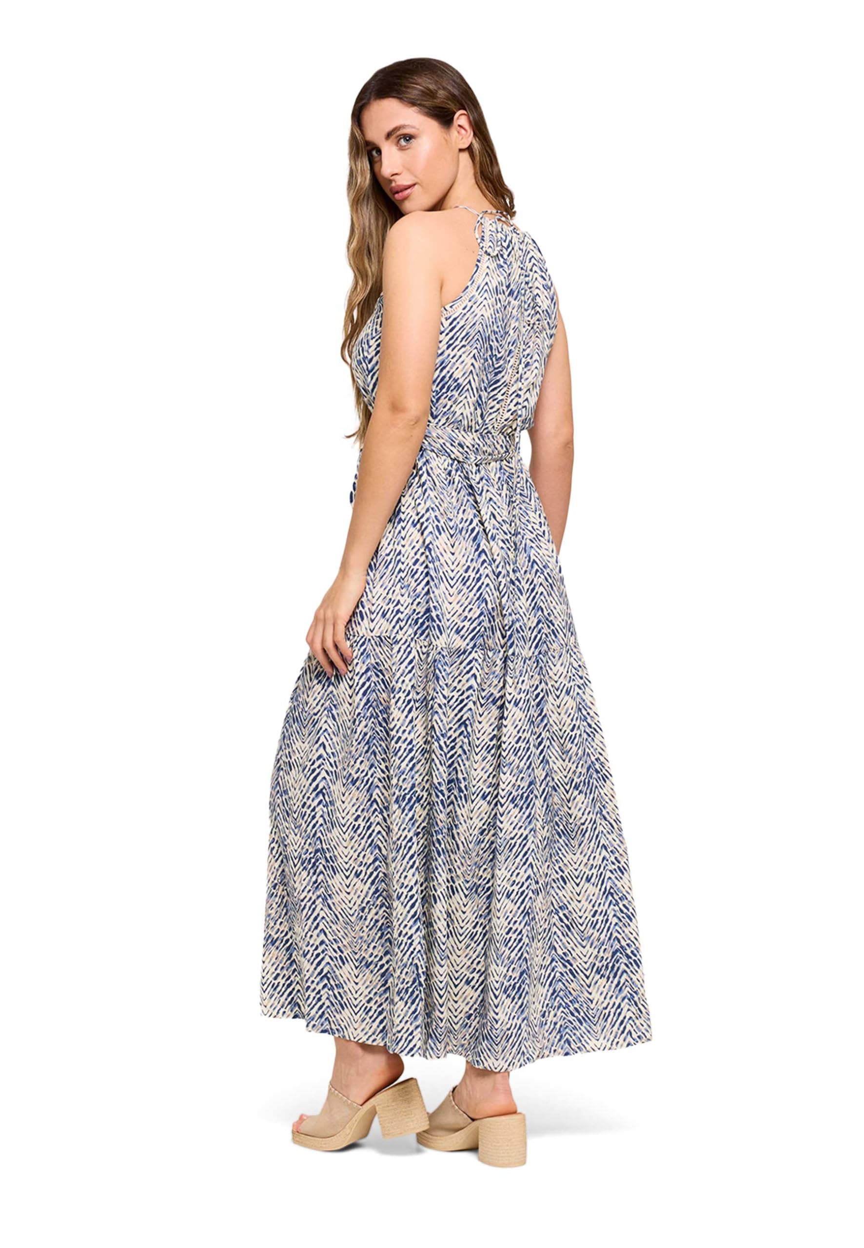 KOALA BAY | Solea | Vestido Mujer | Vestido Largo Estampado Fluido Sin Mangas Cinturón Ajustable Escote Halter Verano Casual