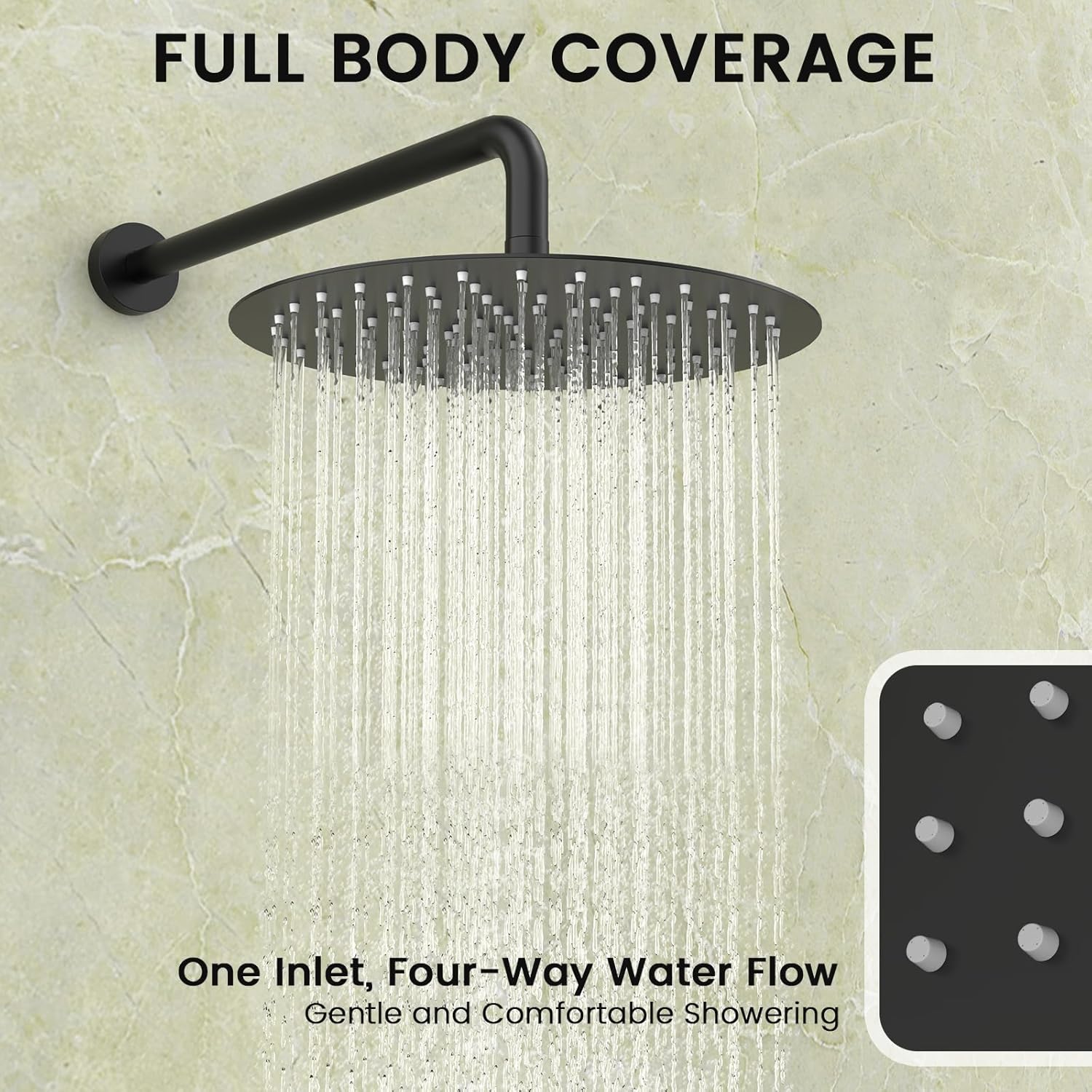 Round Shower Faucet Set with Hydro Power Temperature Display, Shower System Bathroom 12 Inch Shower Head with Handheld Spray, Wall Mounted Shower Fixtures with Shower Valve and Trim Kit, Matte Black