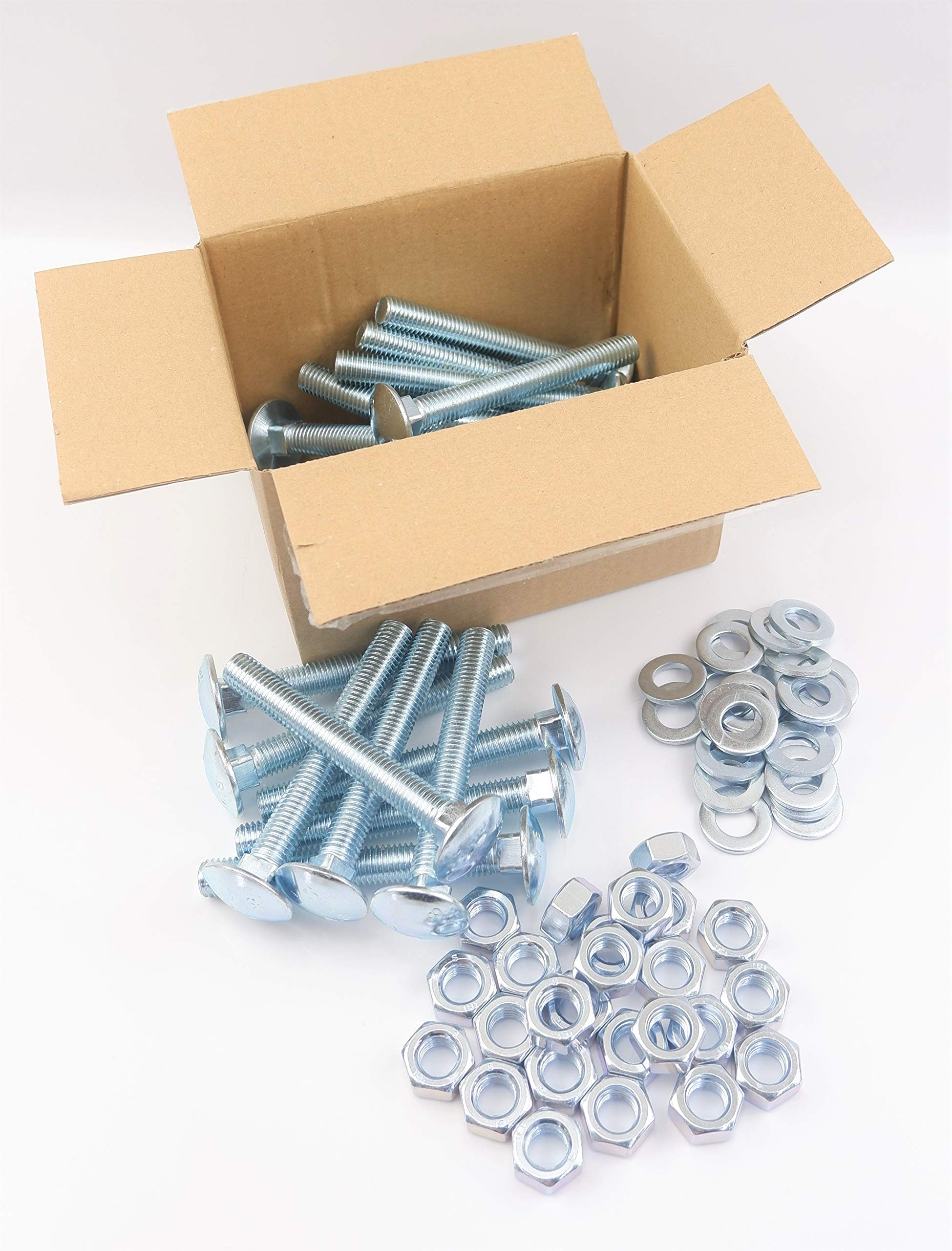 Nuts 'N' Bolts M12 (12Mm X 100Mm) Cup Square Carriage Bolt & Nut - Bright Zinc Steel 4.8 Grade (Pack Of 50)