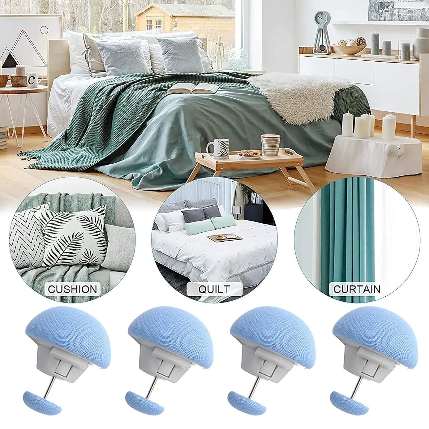 Chavda Cotton Mushroom Shape Duvet Clips, Non-Slip Cover Fixator, Comforter Quilt Holder with One-Key Unlock for Blanket Bed Sheet Curtain Socks Mattress Covers (Pack of 4) 2