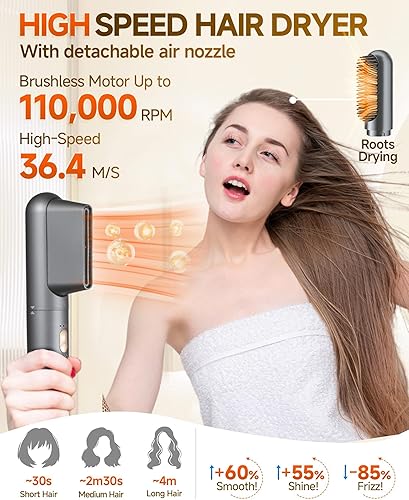 Miniatura 3 de WindBlow Cepillo secador de pelo, alisador 6 en 1, rizadores de envoltura automática para el cabello, profesional 110,000 RPM Magic Multi Styler con