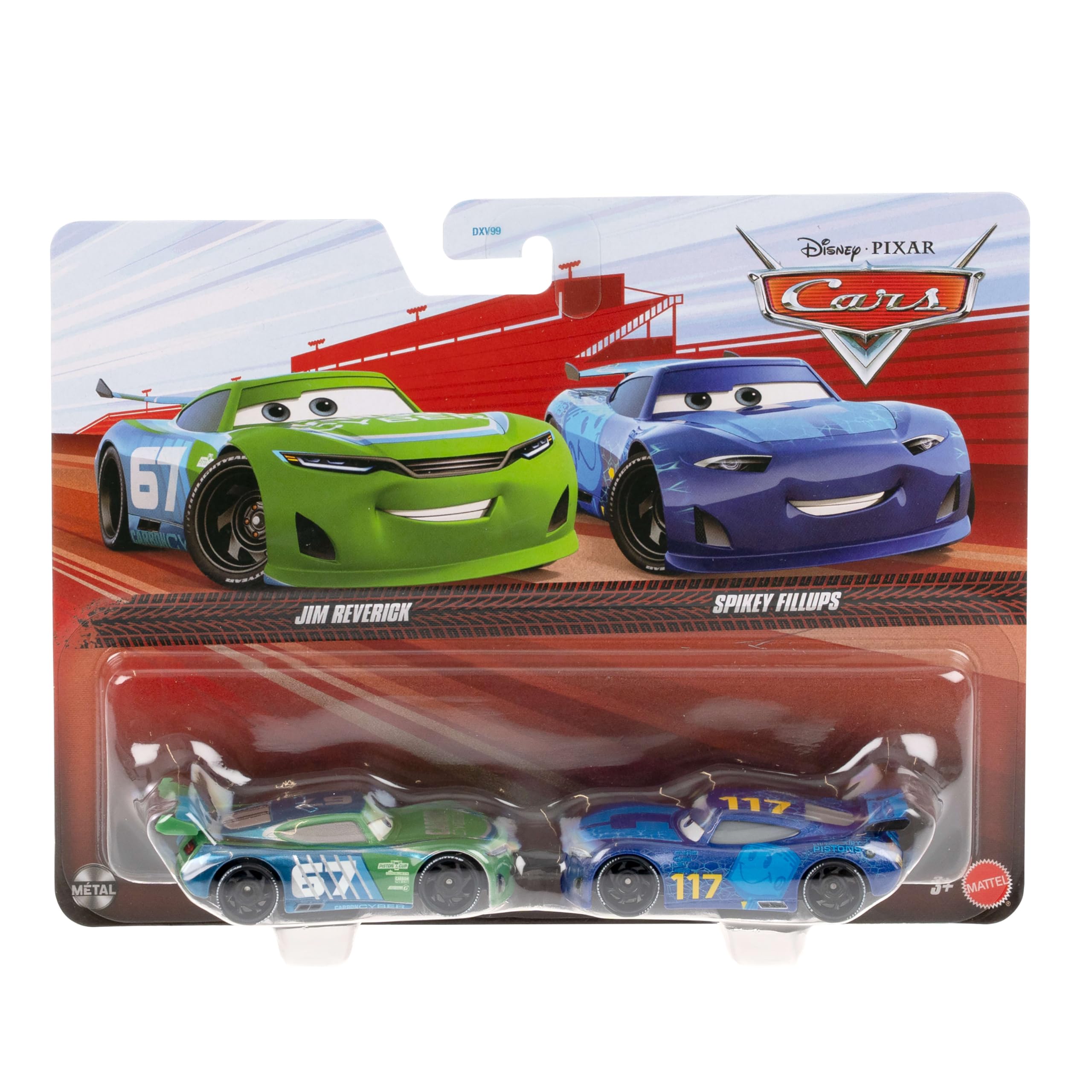Mattel Disney Cars 2-Pack Carbon Cyber #67 Jim Reverick & Lil' Torquey Pistons #117 Spikey Fillups