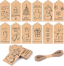 KUUQA 120 x Christmas Gift Tags Festival Gift Card for Christmas Gift Packaging Tags with Hanging Rope, 12 Different Styles, Black