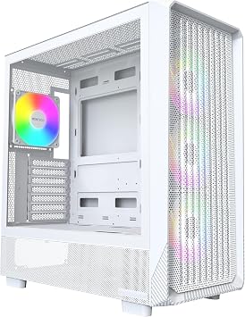 Montech X5- ATX Mid-Tower Oyun Bilgisayarı Kasası, Yüksek Hava Akışı, 3X 140mm ve 1x 120mm ARGB Fanlar Önceden Yüklenmiş, Cam Yan Panel, Karbon Baskı Vurguları, GPU Tutucu Dahil, Beyaz