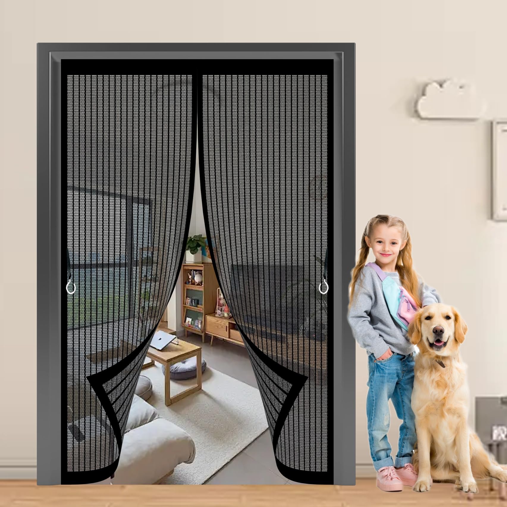 Moustiquaire porte magnétique 112x122cm anti-moustique noir