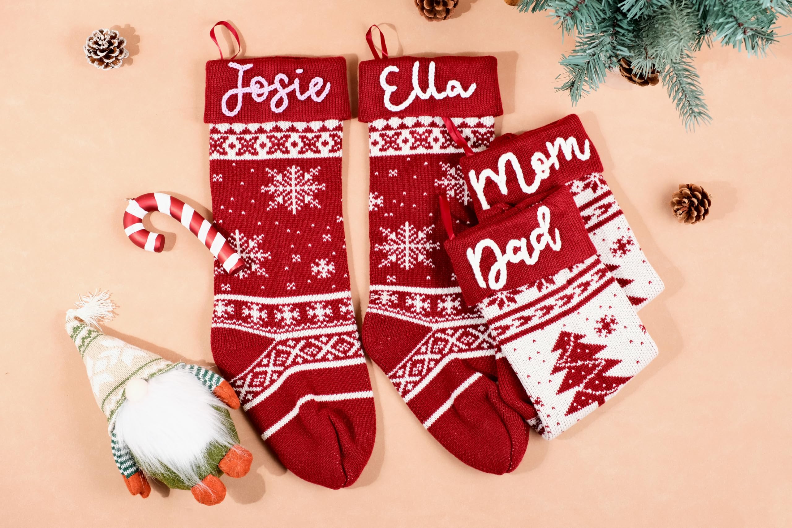 Weihnachtsstrumpf, personalisierbar, 45,7 cm, großer Zopfstrick, bestickt, als Weihnachtsstrumpf, Dekorationen für Mily, Urlaub, Party, Strumpf, Geschenke (5, gemischtes Rot)