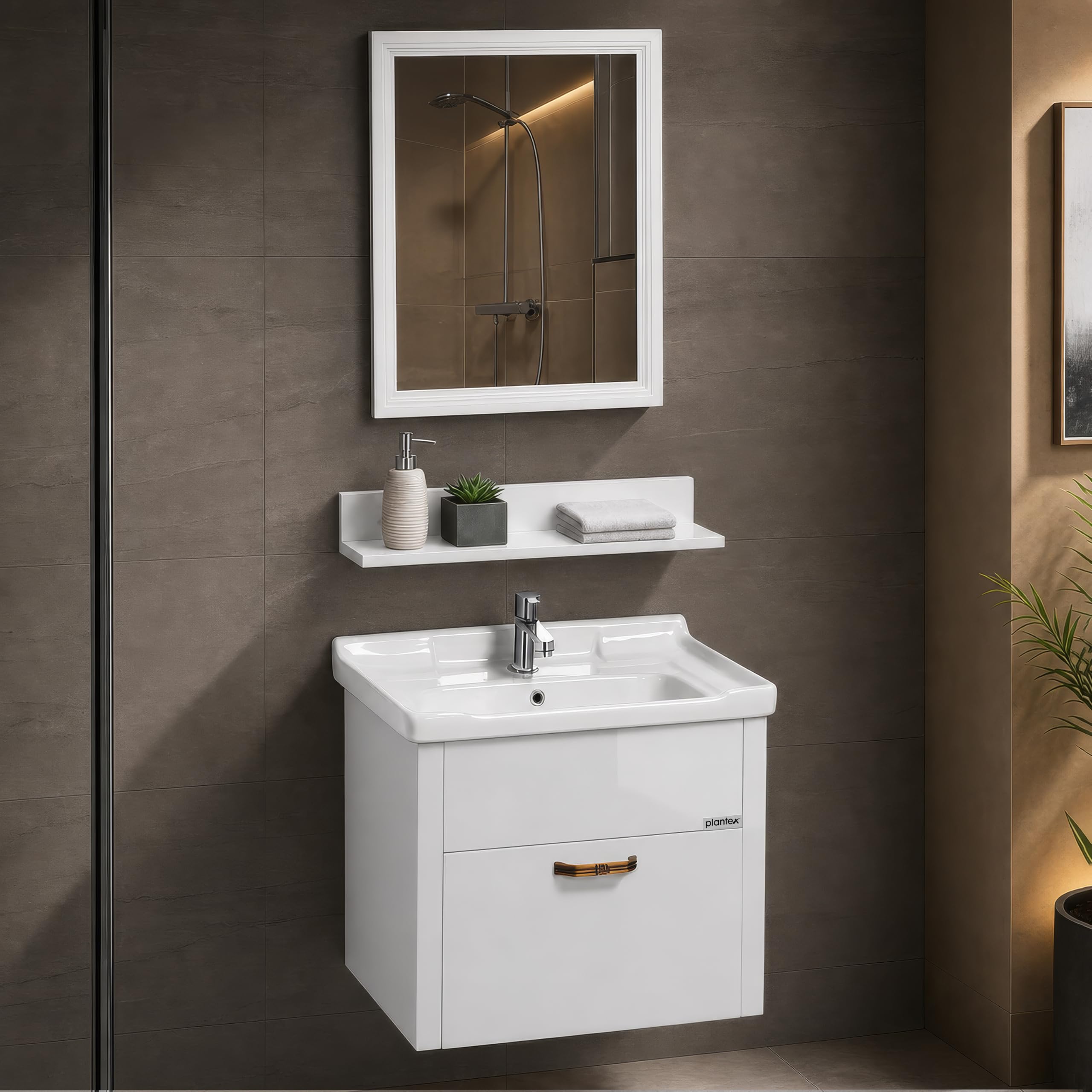 Plantex Vanity Cabinet - Washbasin Set with Mirror -1