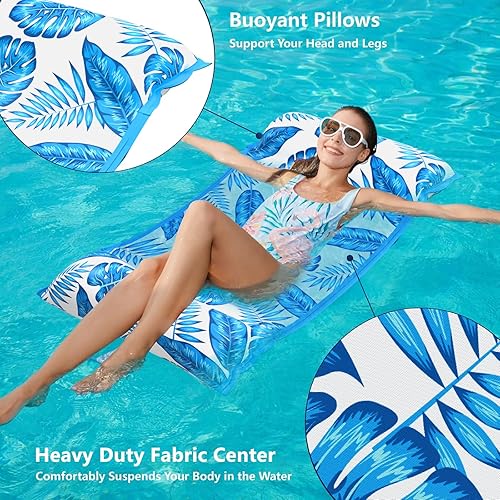 Miniatura 3 de Jasonwell Hamaca de agua flotadores para piscina, paquete de 2 flotadores inflables de tela 4 en 1 (silla de montar, tumbonas flotantes), tumbonas