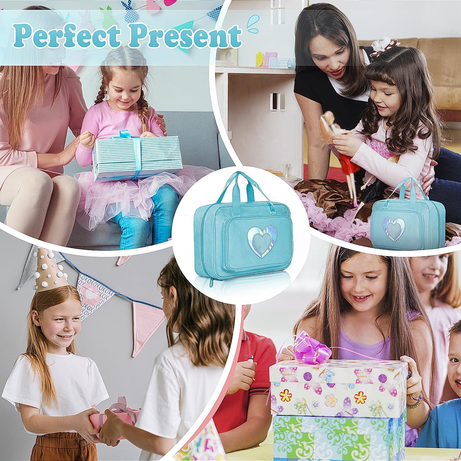 Carrying Case Compatible with Barbie Dolls 12-Inch, Storage Organizer with Handle Holds up to 6 Dolls,Multiple Pockets for Accessories,Toy Storage Box, Blue,Bag Only