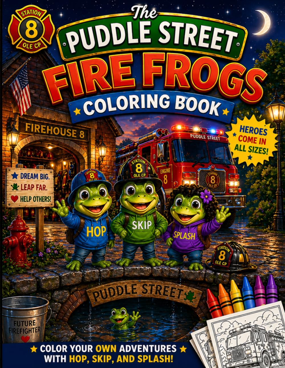 The Puddle Street Fire Frogs Coloring Book: Fun Coloring Pages for Kids Ages 4-8