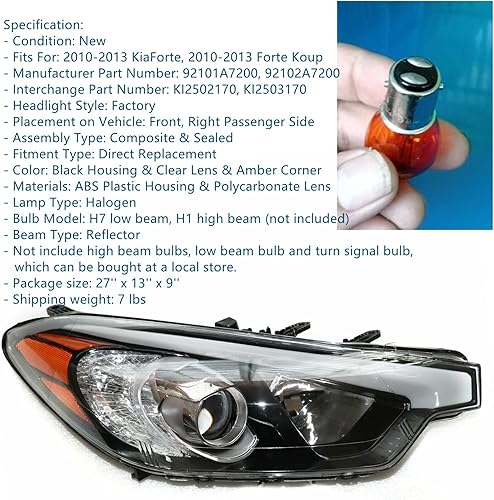 Miniatura 2 de DNYSYSJ Conjunto de faros delanteros compatible con KiaForte Forte Koup Forte5 2014 2015 2016 lado derecho del pasajero faro delantero de repuesto