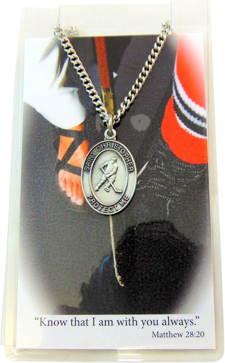 St. Christopher Pewter Boys or Mens Hockey Sports Medal with 24" Chain. - Image 2