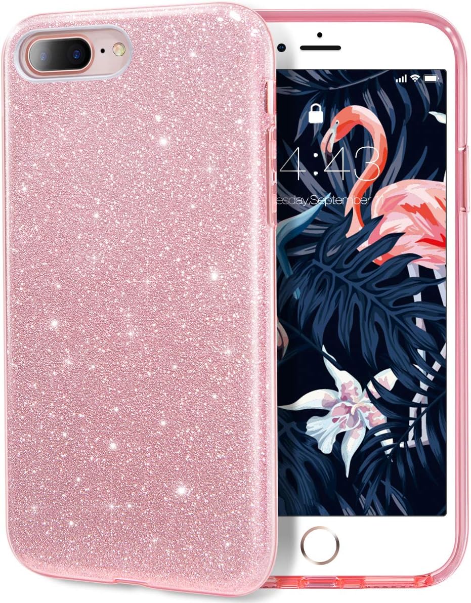MILPROX iPhone 8 Plus Case, iPhone 7 Plus Glitter Sparkly Pretty Cute Premium 3 Layer Hybrid Anti-Slick/Protective/Soft Slim Thin Case for Girls/Women iPhone 7 Plus / 8 Plus - Pink [Rose Gold]