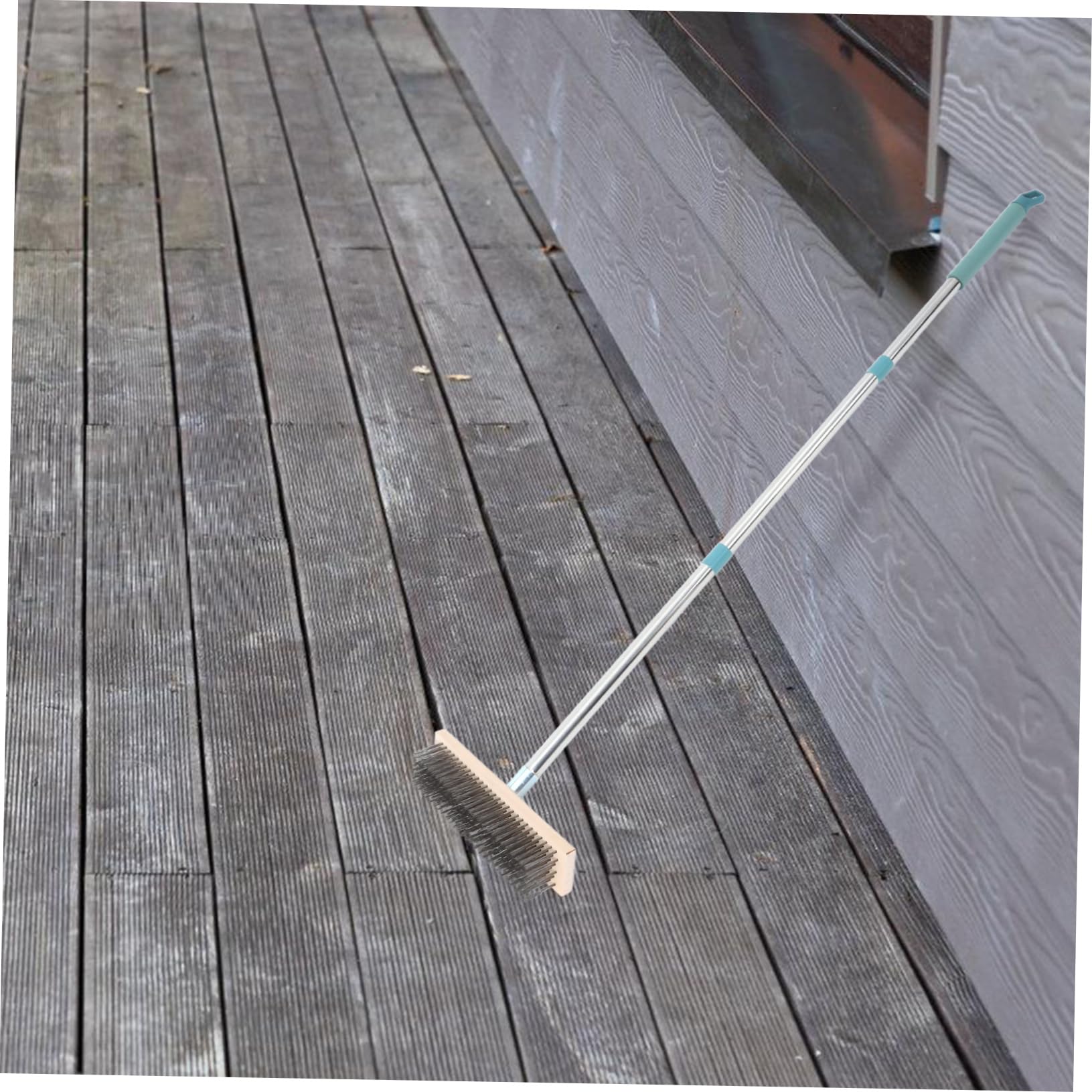 POPETPOP Cepillo de Limpieza para Patio y Hormigón con Cerdas Rígidas, Mango de 138cm y Cabezal de 20cm, Acero Inoxidable, para Suelos Duros