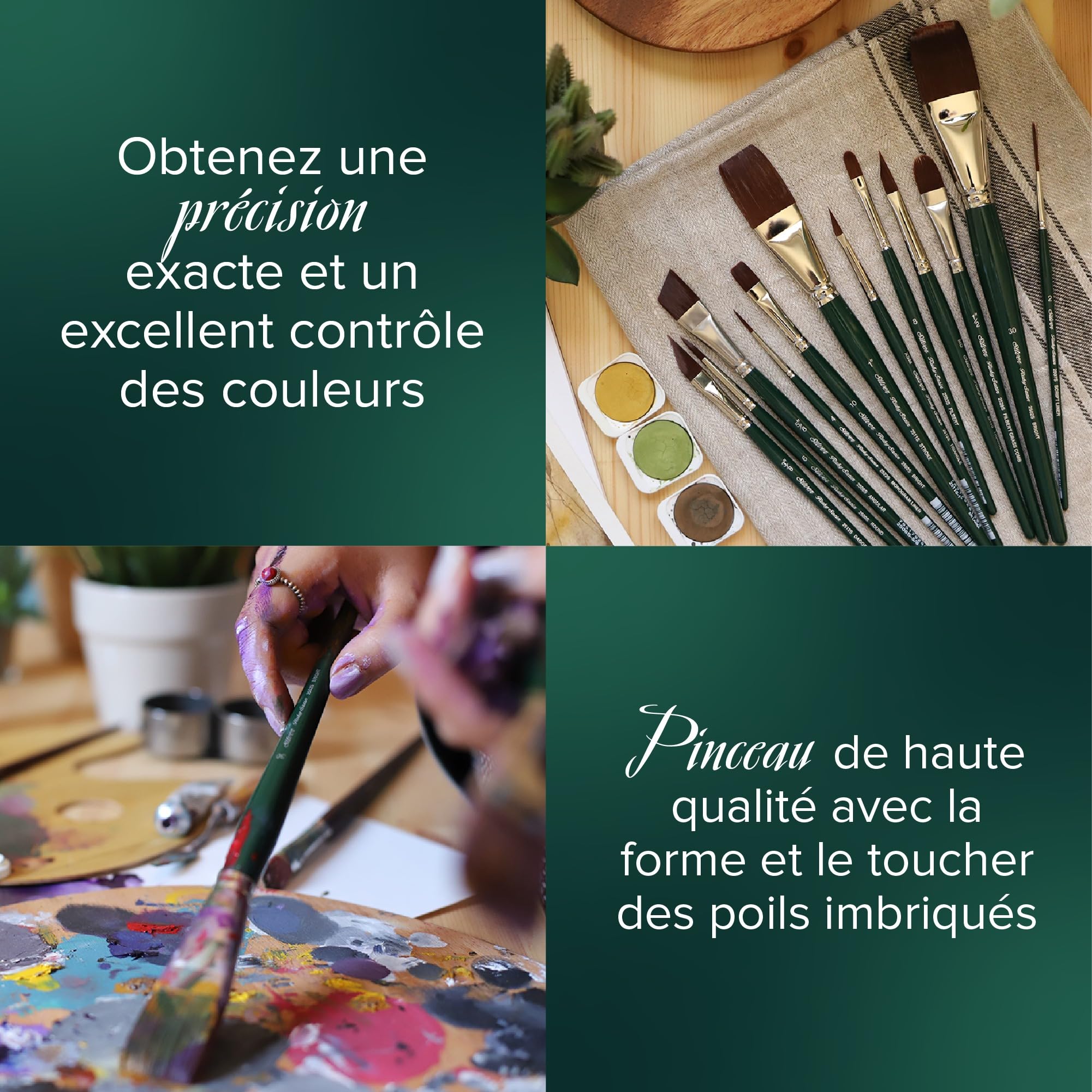 Silver Brush Limited - Assortiment de 6 pinceaux RSS-2560S Ruby Satin - Pinceau Rond Taille 4, Plat Court Taille 10, Filbert 1/2", biseauté 5/8", Triangle Taille M, et Traceur Taille 2/0