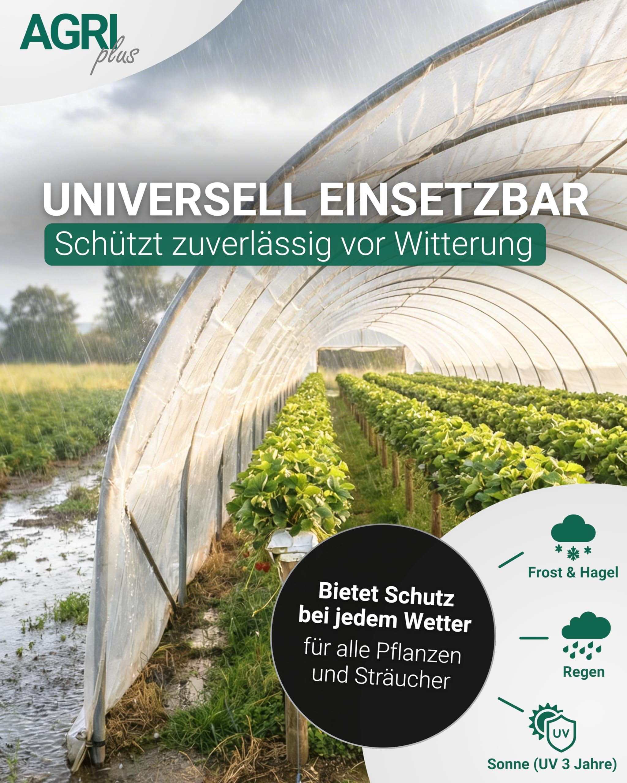 AGRI plus Gewächshausfolie I 1,5 x 50 m I UV-beständige, wetterfeste & reißfeste Gartenfolie I 150 µ Starke Abdeckfolie für Gewächshaus, Frühbeet & Outdoor-Einsatz