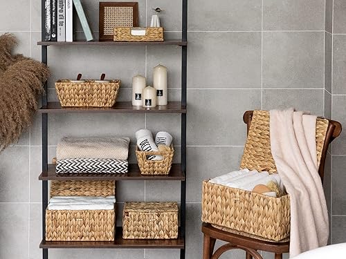 Miniatura 7 de StorageWorks Cestas de mimbre de jacinto de agua para organizar, cesta grande de mimbre con tapa, cesta decorativa con asas integradas, cestas de