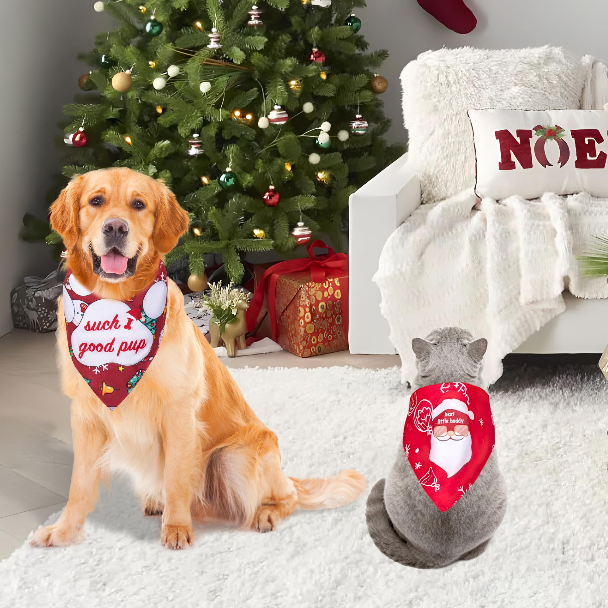 Amazon.co.jp: 犬 クリスマス バンダナ 2 パック、クリスマスツリーと
