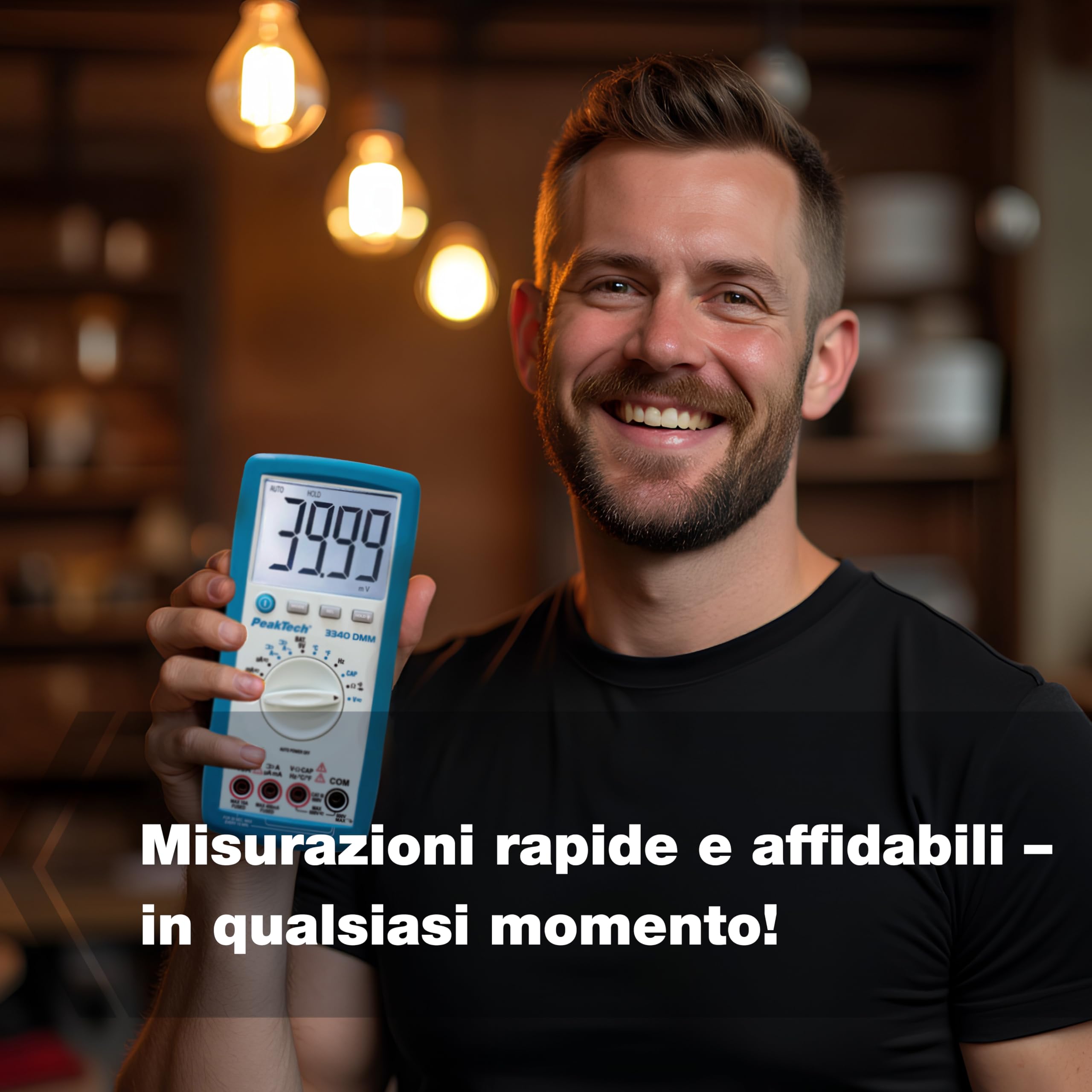 PeakTech 3340 – Multimetro digitale True RMS con Schermo LCD extra large, 4000 conteggi, Autorange, REL, Data-Hold, Voltmetro, Tester di continuità, Strumento di misura - CAT III 600 V