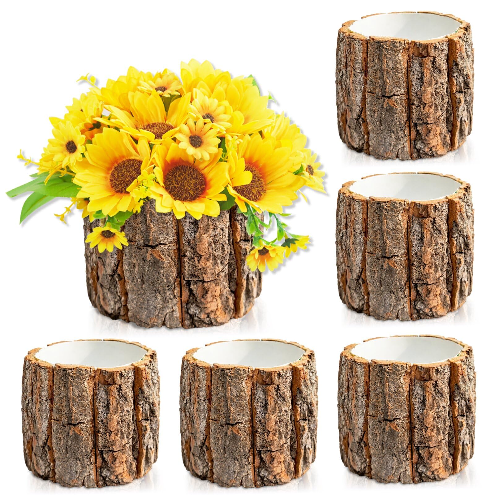 Vase en bois rustique pour mariage | Lot de 6 mini souches déco table bohème