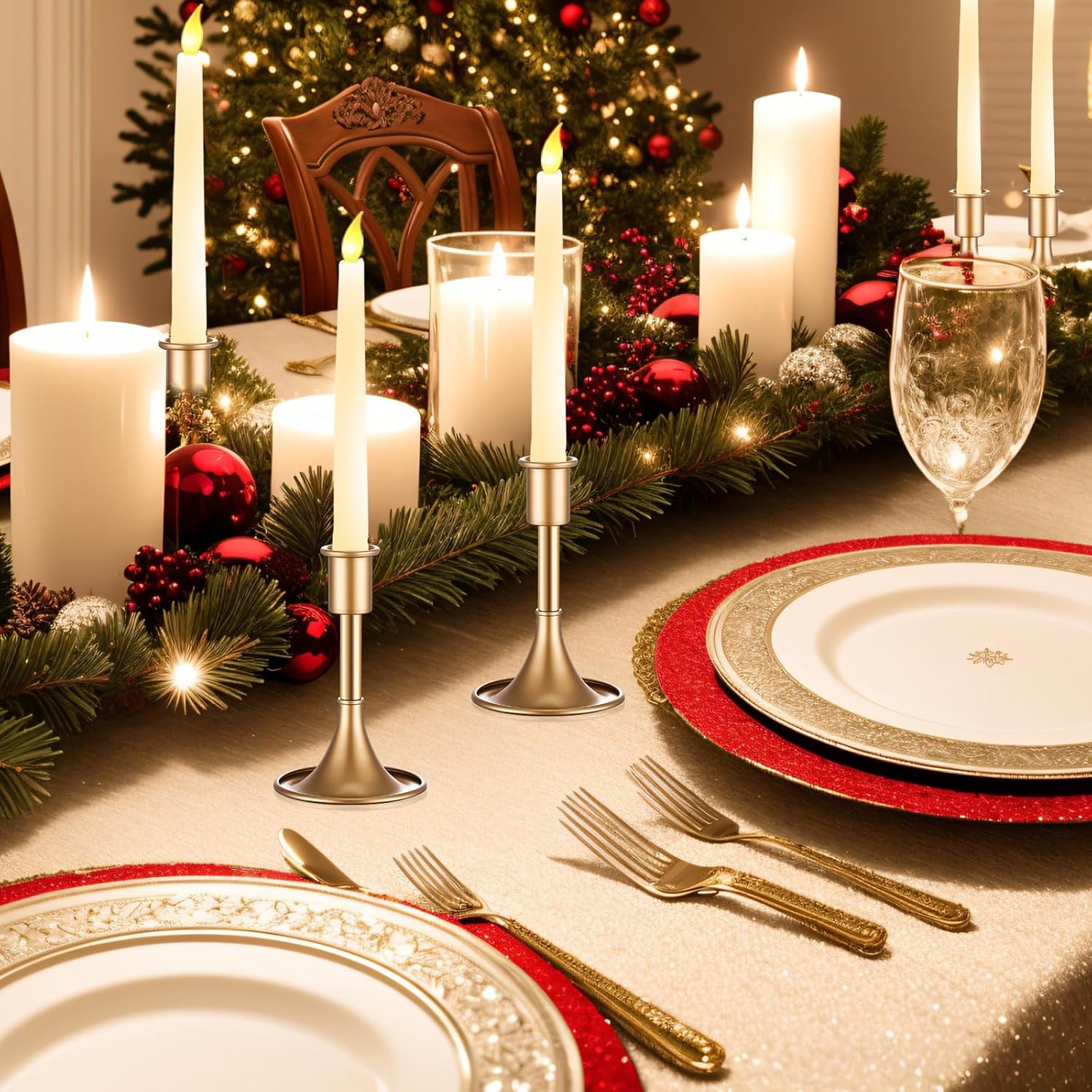 Layhit 12 Pcs Gold Candle Holders Taper Candle Holders for Candlestick Matte Metal Candlestick Holder with Various Heights 3.3" 5.5" 6.3" for Wedding Table Centerpiece Decoration