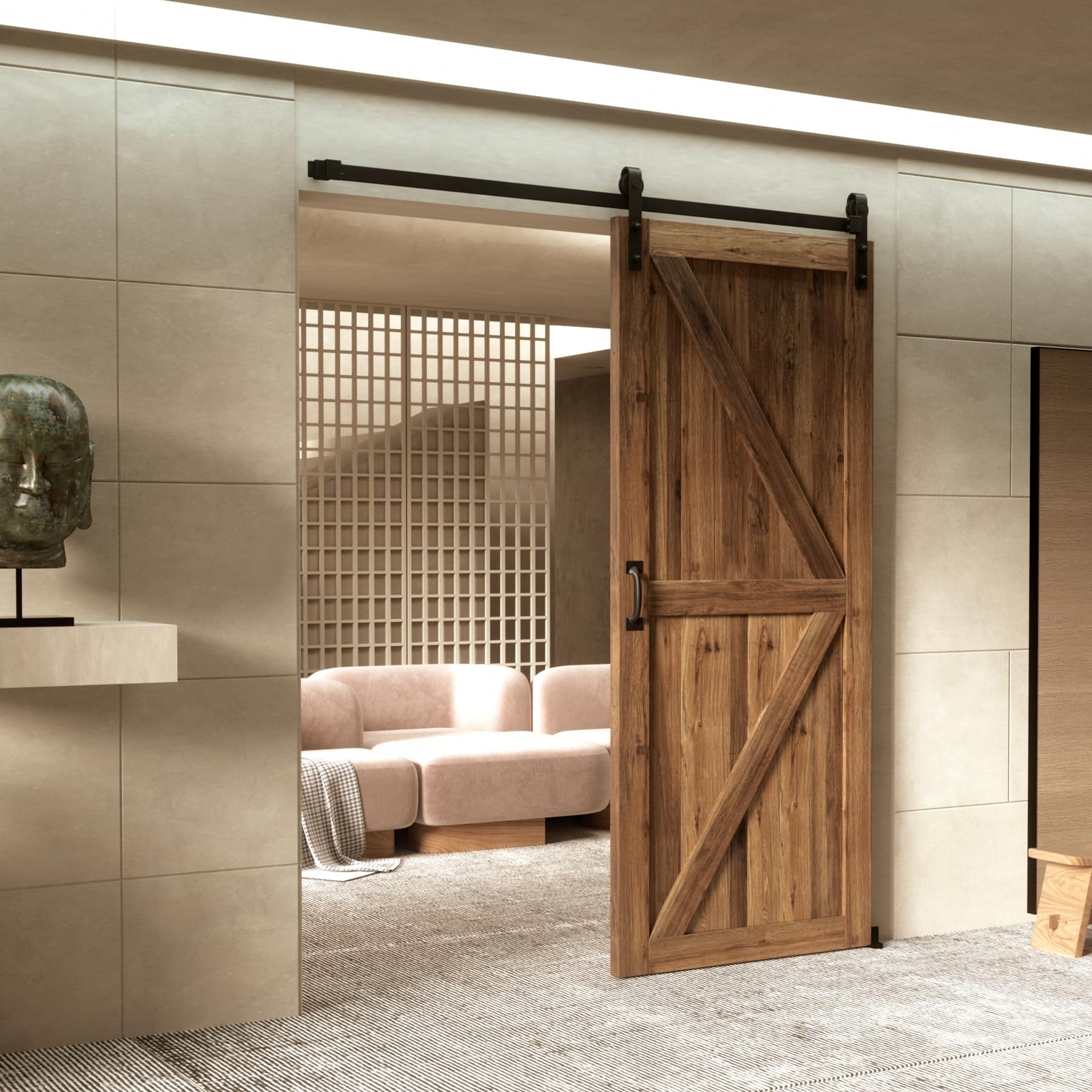 CO-Z 6FT/183CM Kit per Porta Scorrevole Binario Hardware per Sistema Ante Scorrevoli Set Guide di Scorrimento per Porta in Legno Kit di Ferramenta per la Porta (6FT 183cm)