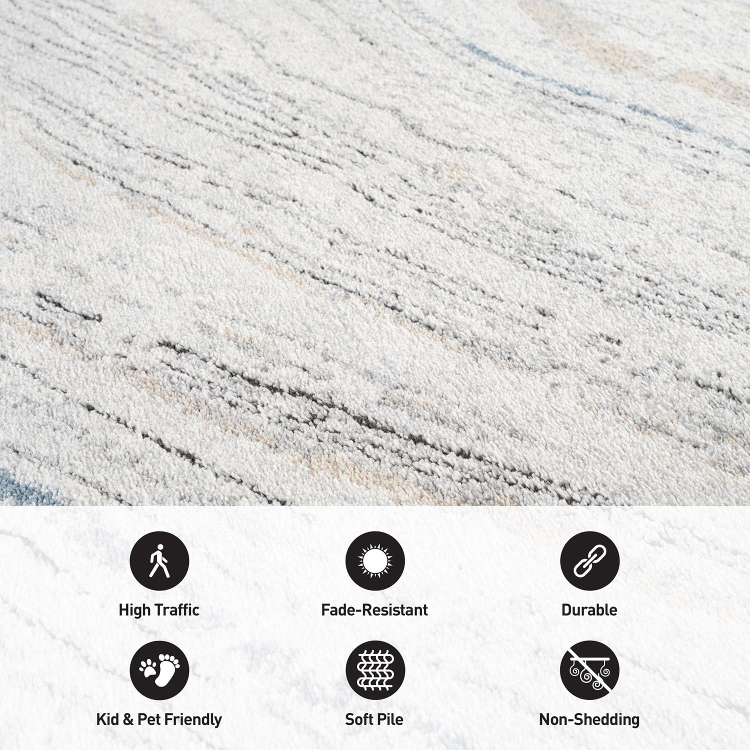 Rugshop Marble Swirl Distressed Gray Area Rug 5' x 7' Ideal for Medium Living Rooms, Bedrooms, or Under Dining Tables