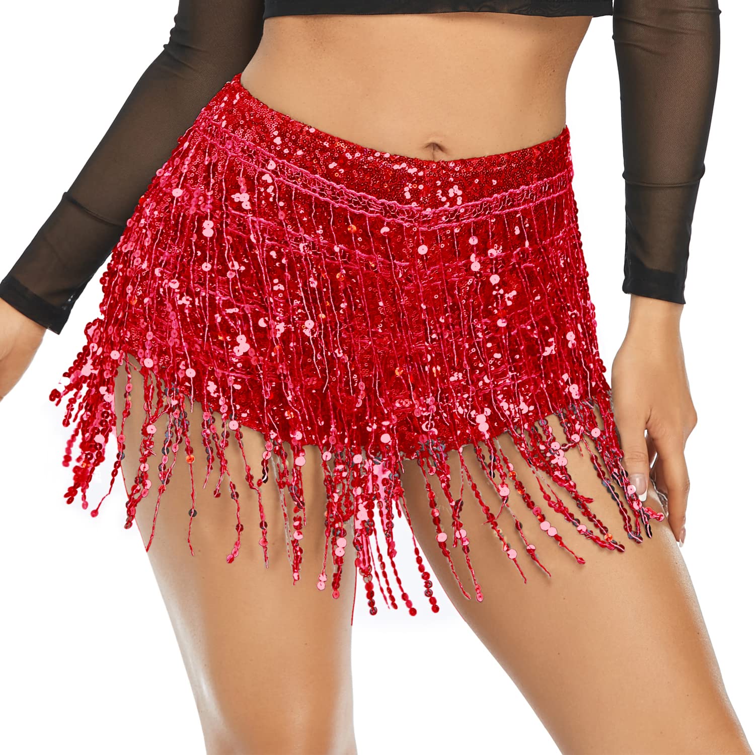 Metallic Rave Booty Shorts Shinny Dance Bottoms for Festival - Red - Medium