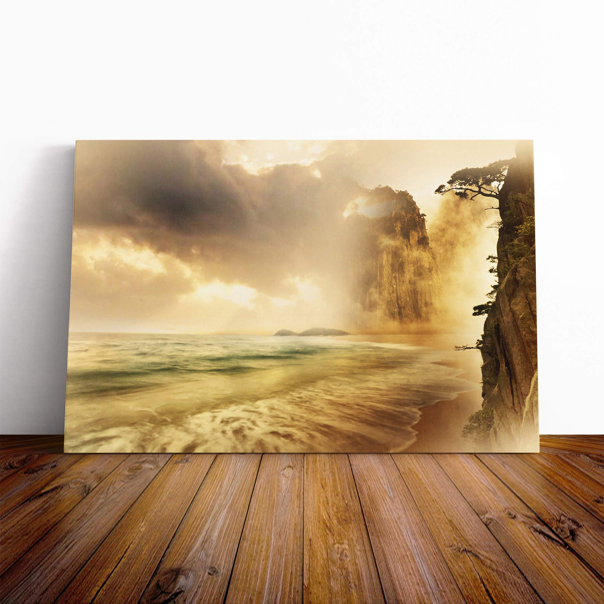 Coast Seascape Cliff (3) Canvas Print | Gallery Wrapped 30mm Frame Wall Art | 30x20 inches | Ready to Hang | Modern Seascape Picture | Living Room Bedroom Lounge Office