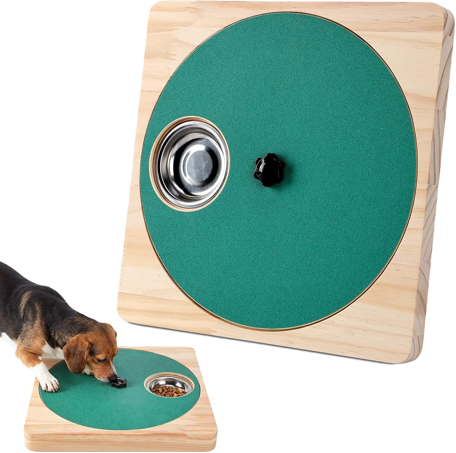Dog Nail Scratch Board with 6 Stainless Steel Bowls for Treats, Dog Nail File Toy, Non-Slip Stress-Free Nail Care for Dogs, Wood Dog Nails Scratching Pad for Small and Large Dogs