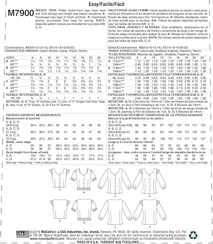 Miniatura 2 de McCall's Patterns McCall's M7900E5 - Blusa de manga corta, 34, y codera, tallas 14 a 22