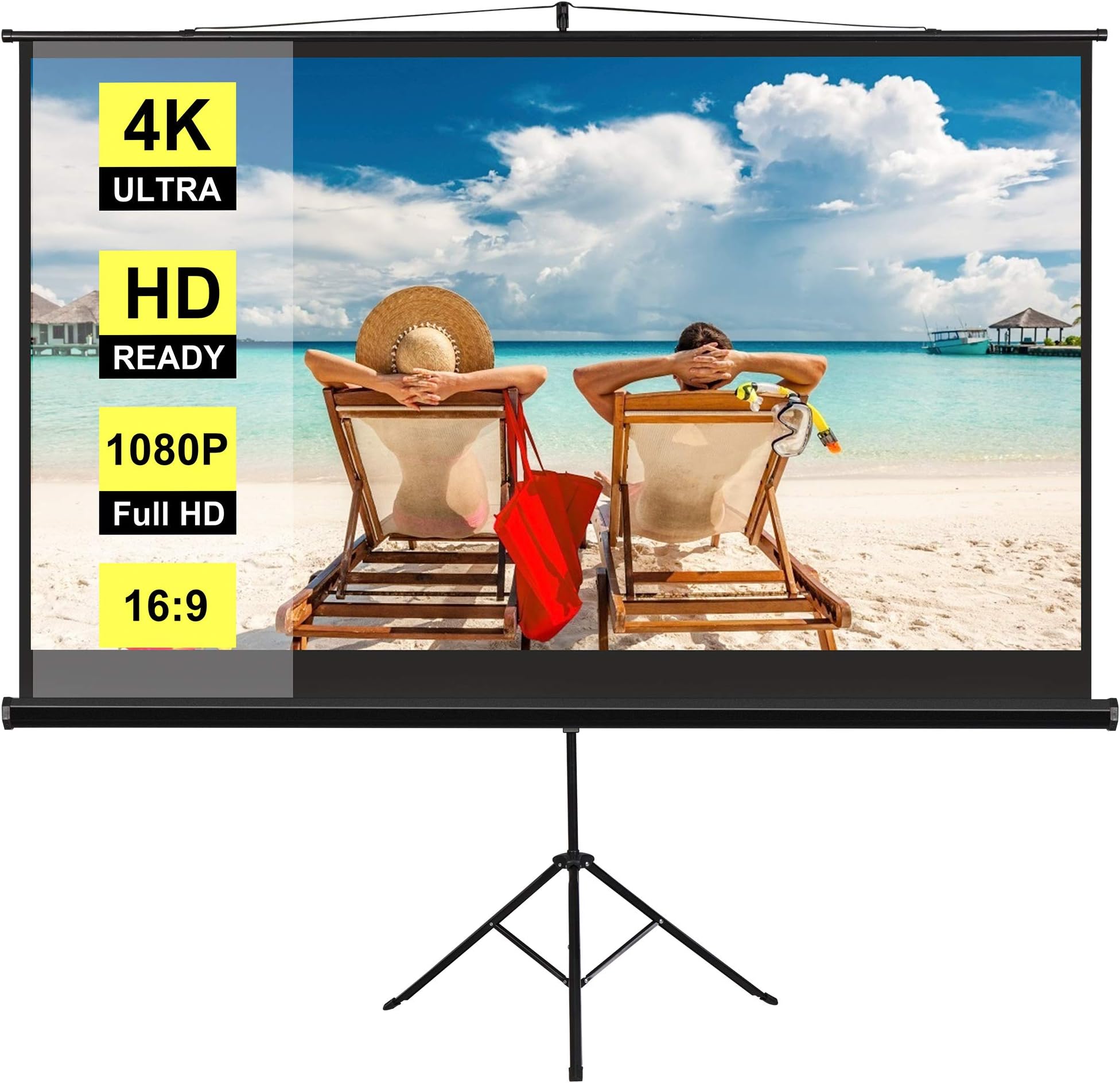 VIVOHOME 100 Inch Foldable Projector Screen with Adjustable Tripod Stand, Indoor Outdoor Projection Screen, 4K HD 16: 9 Wrinkle-Free