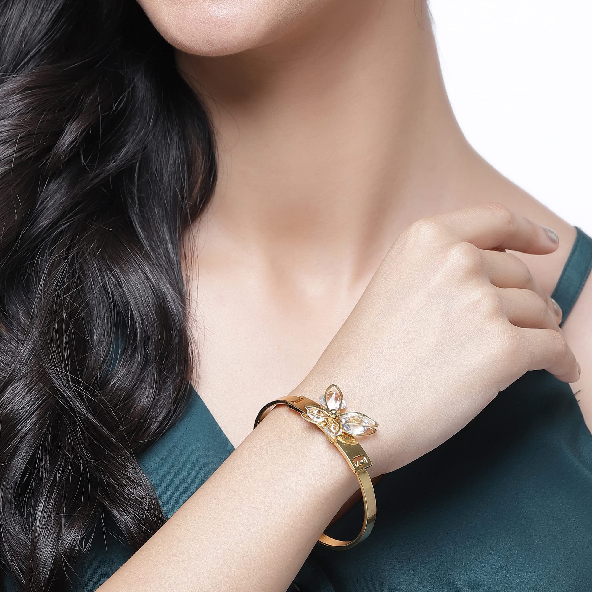 Gold-Plated Bangle Style Bracelet with American Diamond (Design 6)